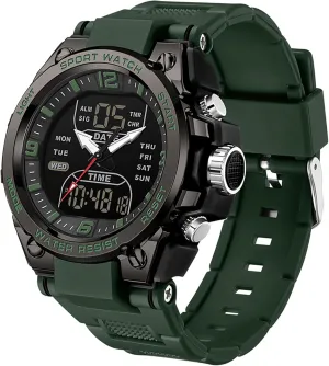 findtime Men's Watches Outdoor Sports Watch for Men with 5ATM Waterproof Countdown Digital Analog Three Time Day Date Week Display Rugged Wristwatch for Running