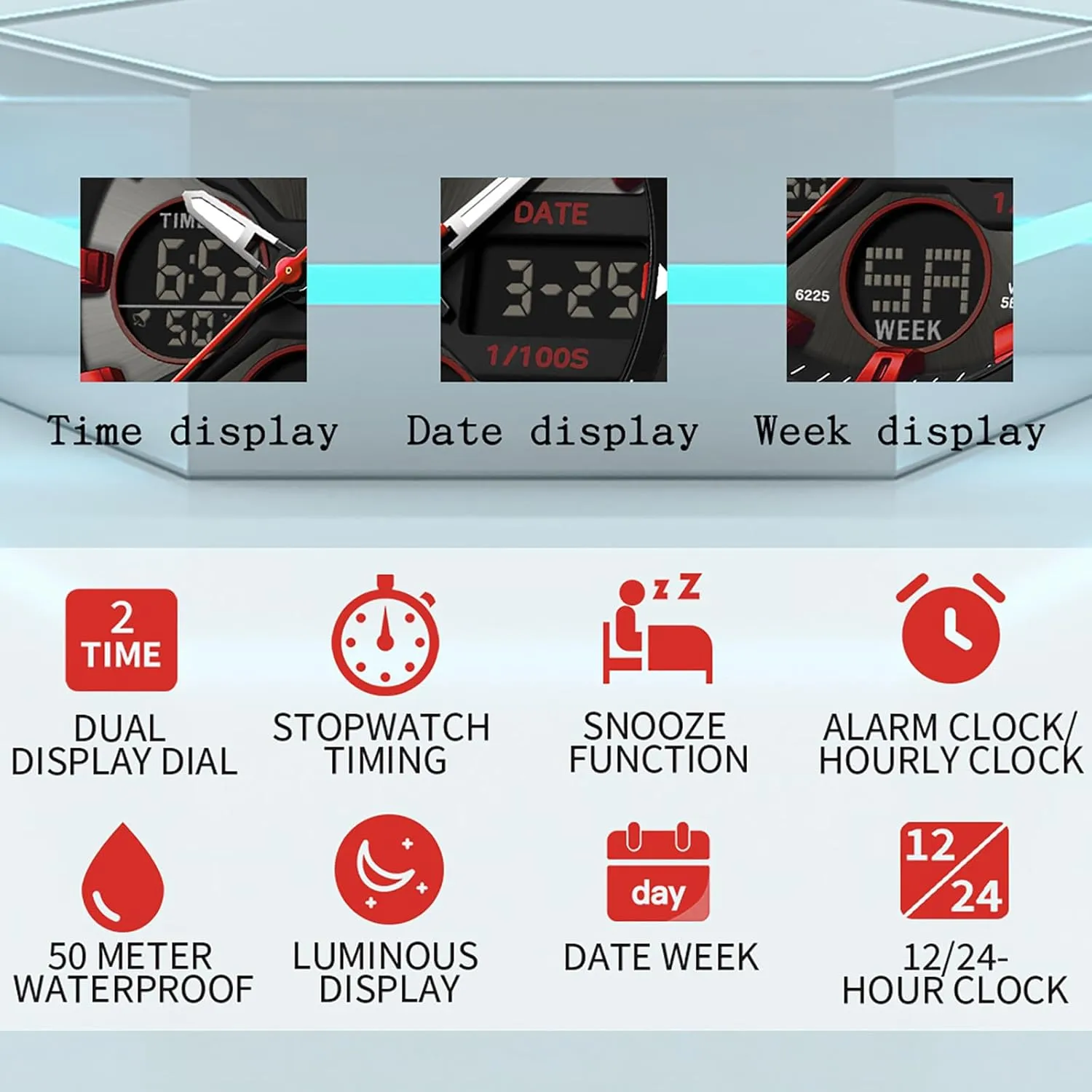 findtime Mens Watches Sports Outdoor Watch for Men with Date Analog Digital LED Backlight Wristwatch Waterproof