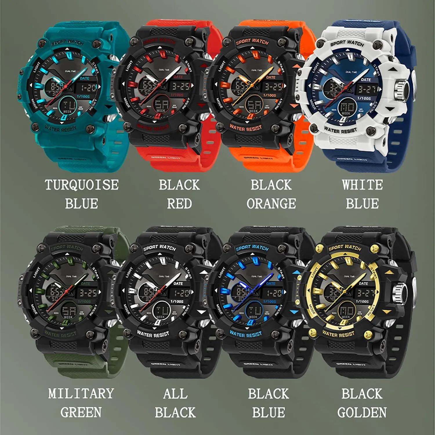 findtime Mens Watches Sports Outdoor Watch for Men with Date Analog Digital LED Backlight Wristwatch Waterproof