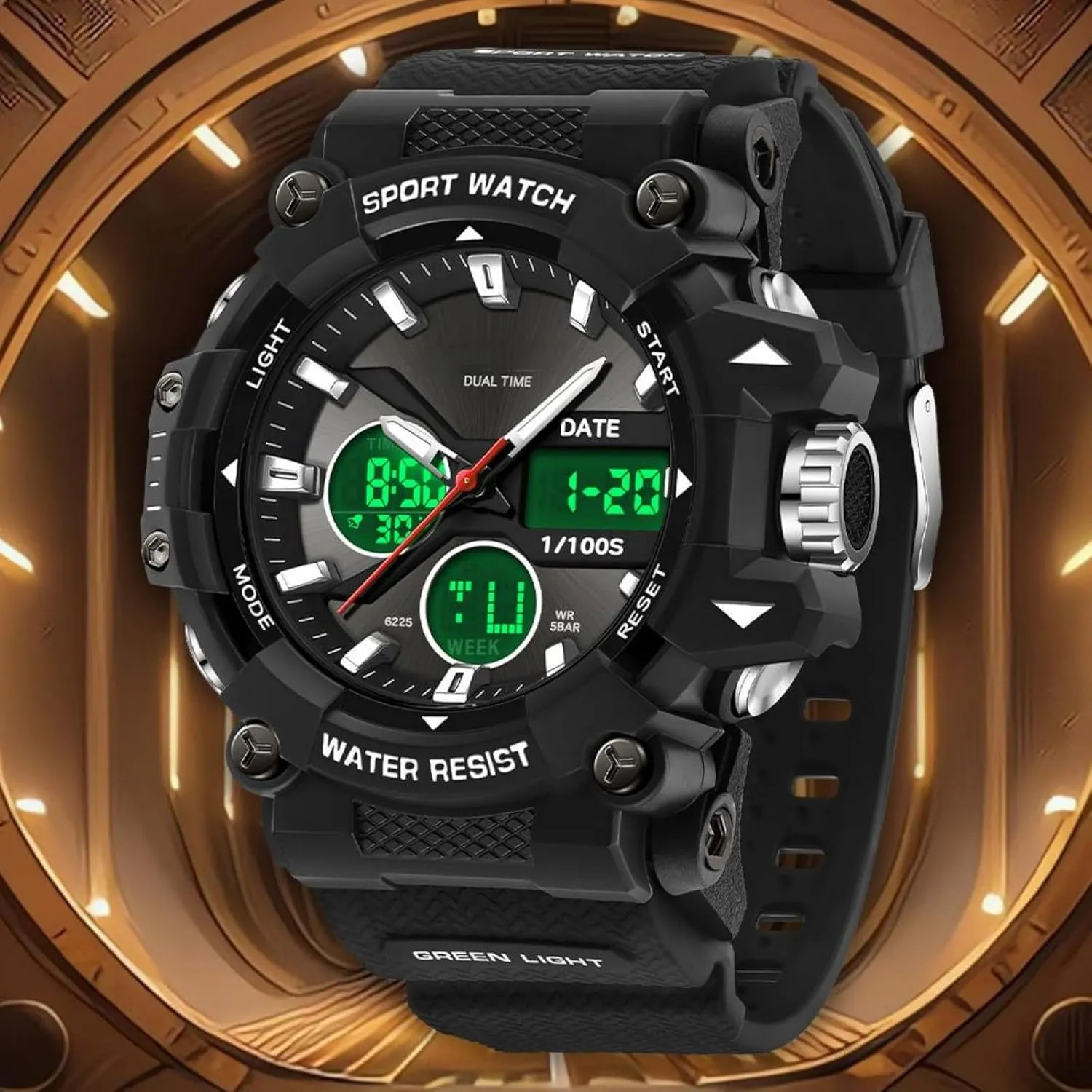 findtime Mens Watches Sports Outdoor Watch for Men with Date Analog Digital LED Backlight Wristwatch Waterproof