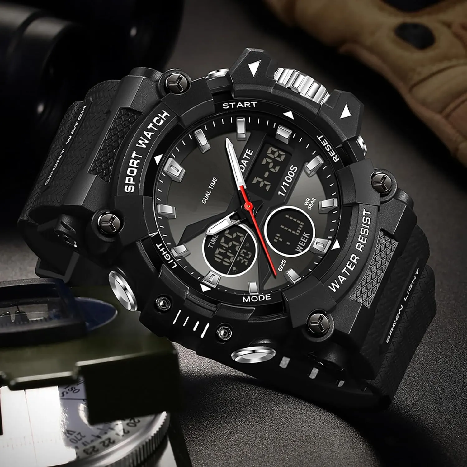 findtime Mens Watches Sports Outdoor Watch for Men with Date Analog Digital LED Backlight Wristwatch Waterproof