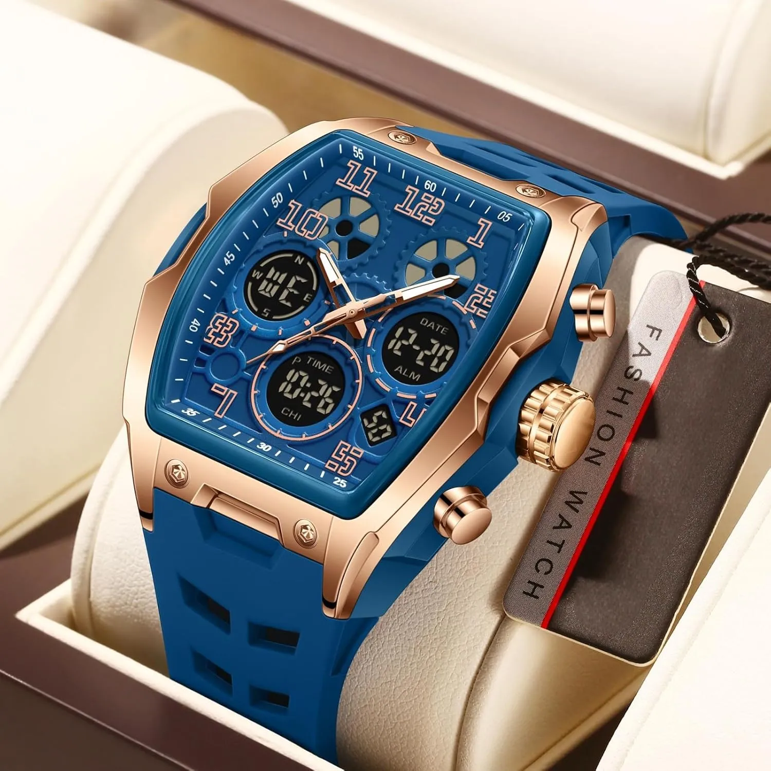 findtime Mens Watches Square Rectangle Dial Watch for Men Waterproof White Relojes para Hombres Punk Cool Design Chronograph Luminous Silicon Strap