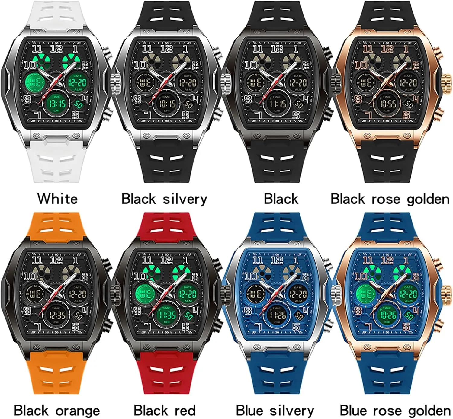findtime Mens Watches Square Rectangle Dial Watch for Men Waterproof White Relojes para Hombres Punk Cool Design Chronograph Luminous Silicon Strap