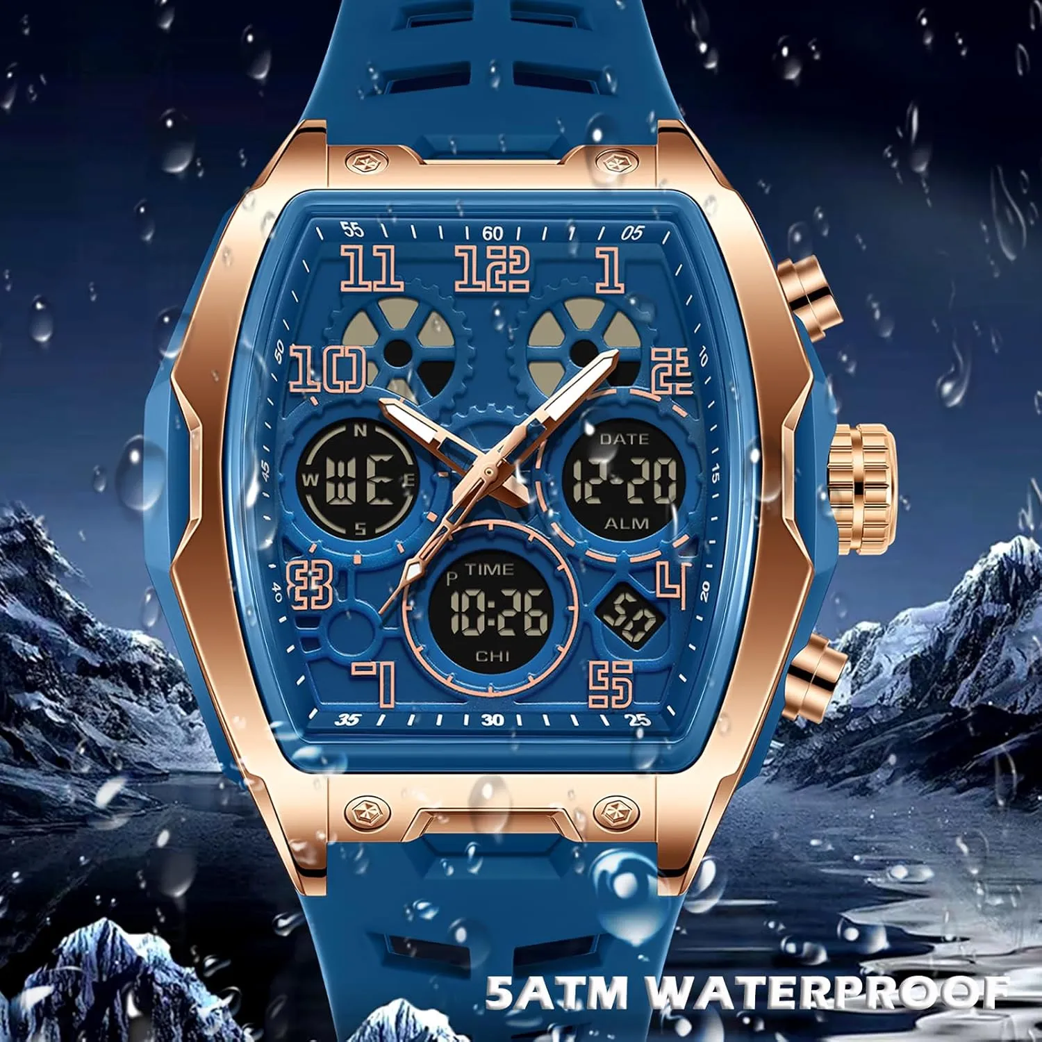 findtime Mens Watches Square Rectangle Dial Watch for Men Waterproof White Relojes para Hombres Punk Cool Design Chronograph Luminous Silicon Strap