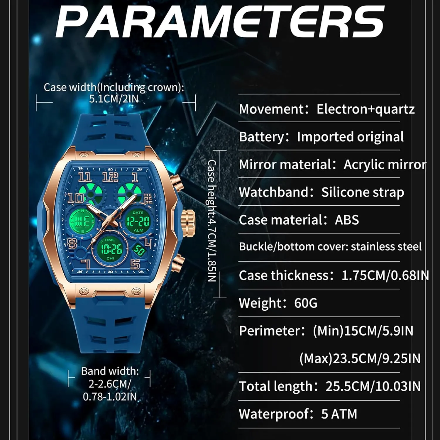 findtime Mens Watches Square Rectangle Dial Watch for Men Waterproof White Relojes para Hombres Punk Cool Design Chronograph Luminous Silicon Strap