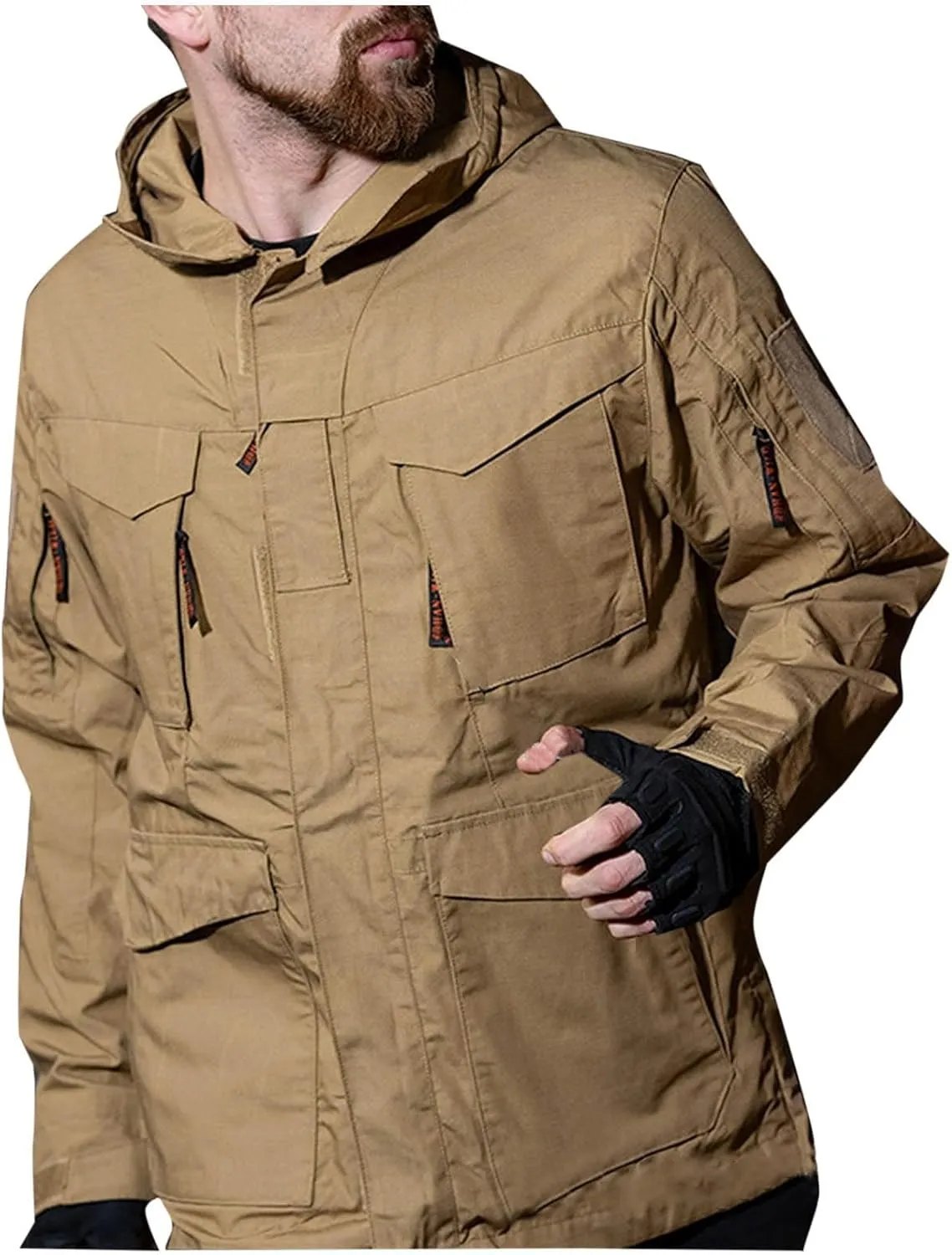 Finelylove Mens Military Tactical Jacket Waterproof Rain Jacket Warm Winter Raincoat Mountain Windbreaker with 6 Pockets