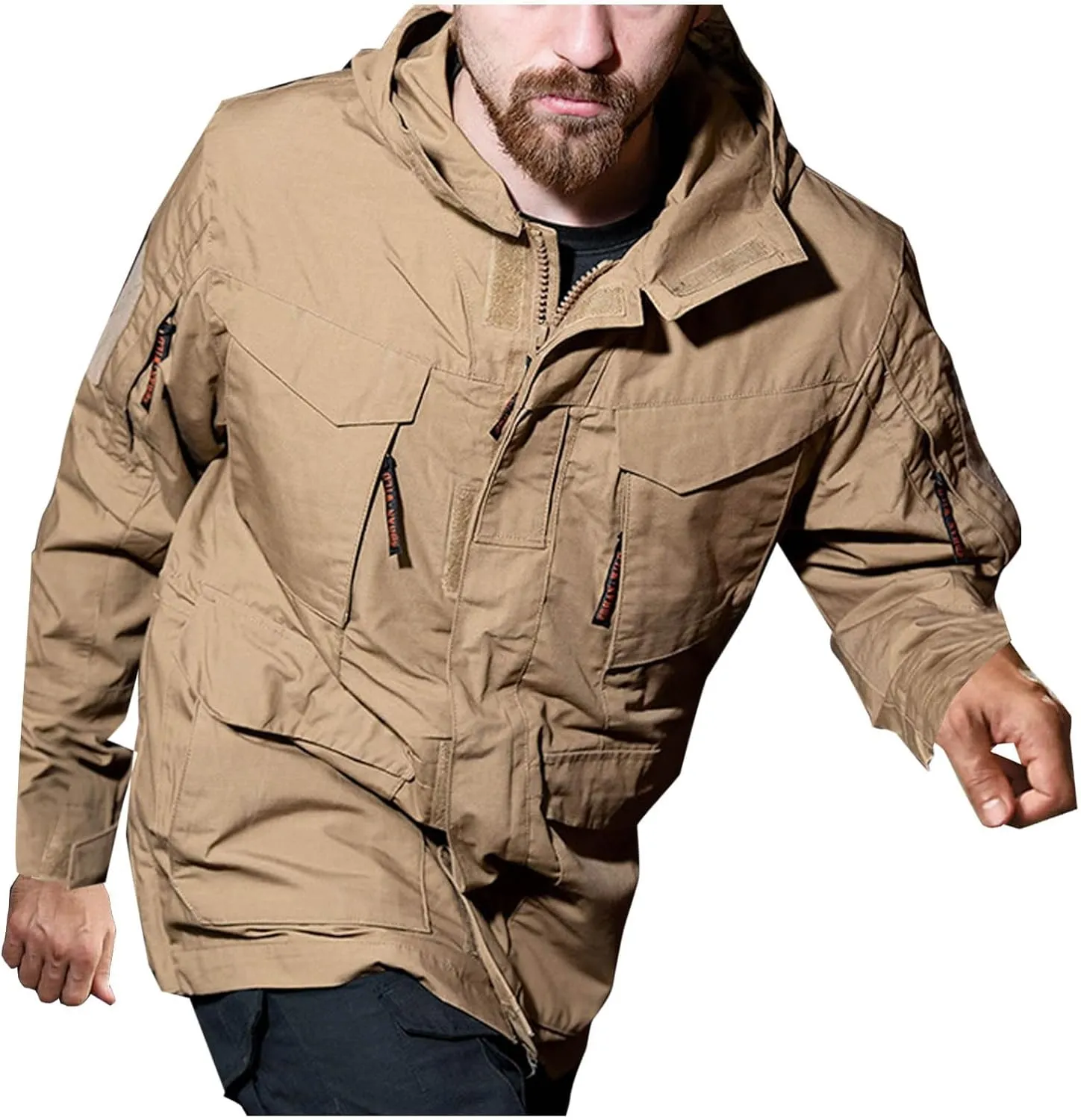 Finelylove Mens Military Tactical Jacket Waterproof Rain Jacket Warm Winter Raincoat Mountain Windbreaker with 6 Pockets