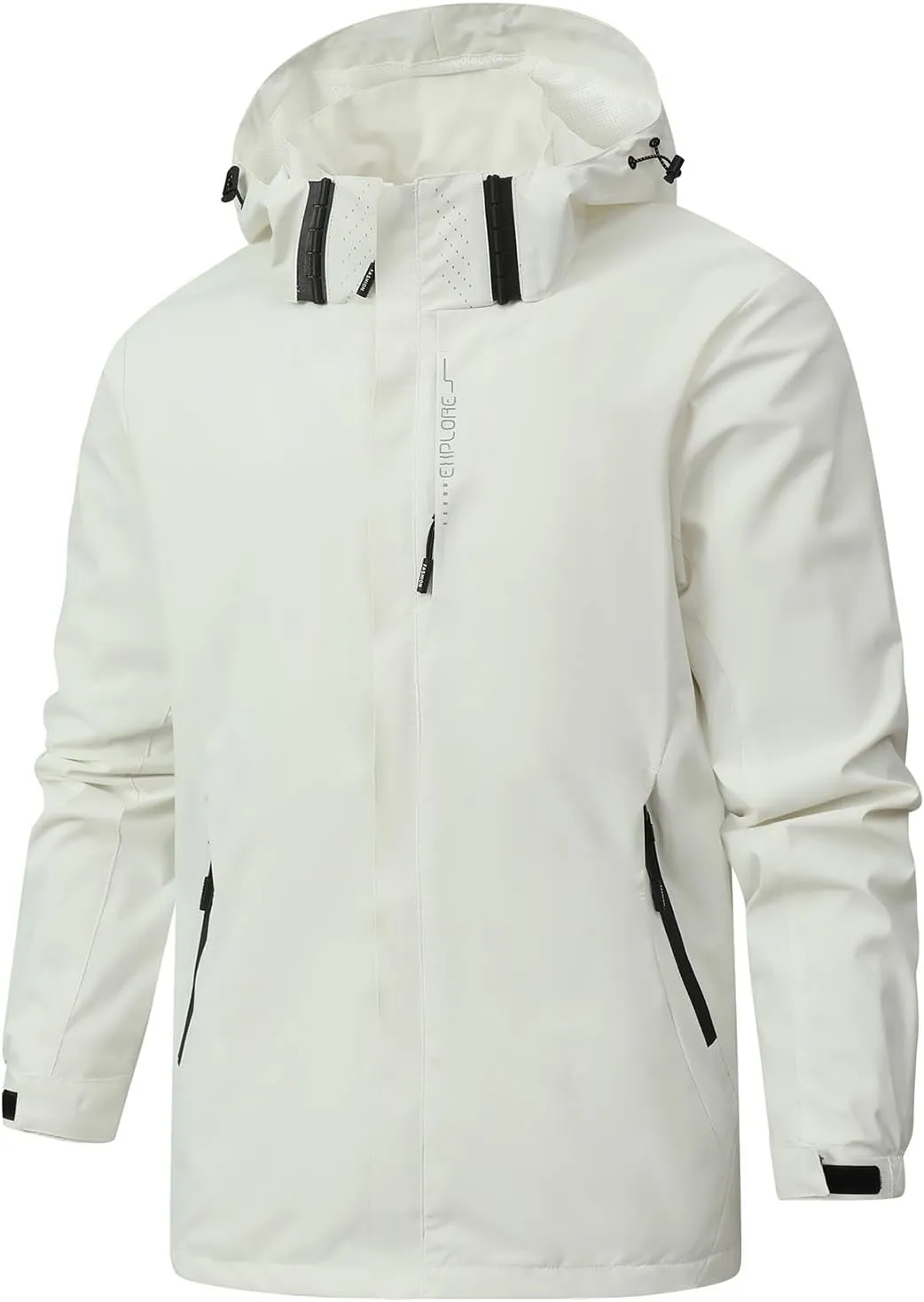 Finelylove Mens Rain Jacket Waterproof Windproof Outdoor Softshell Wind Breaker Hiking Raincoats With Detachable Hood