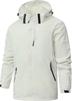 Finelylove Mens Rain Jacket Waterproof Windproof Outdoor Softshell Wind Breaker Hiking Raincoats With Detachable Hood