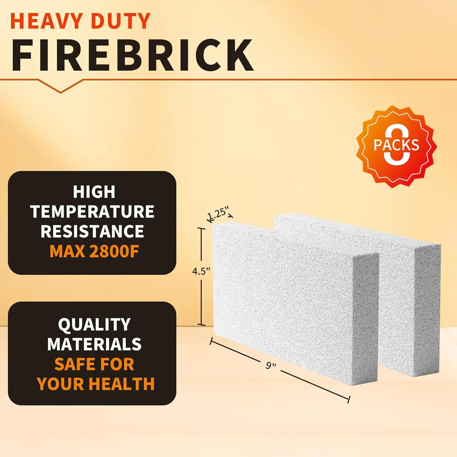 Fire Brick for Wood Stove 9"x4.5"x1.25" 8 PCS, Insulating Fire Bricks for Forge Refractory Bricks Fire Pit Bricks, Insulation White Firebricks for Wood Burning Stoves, Fireplace Brick Thin FireBrick