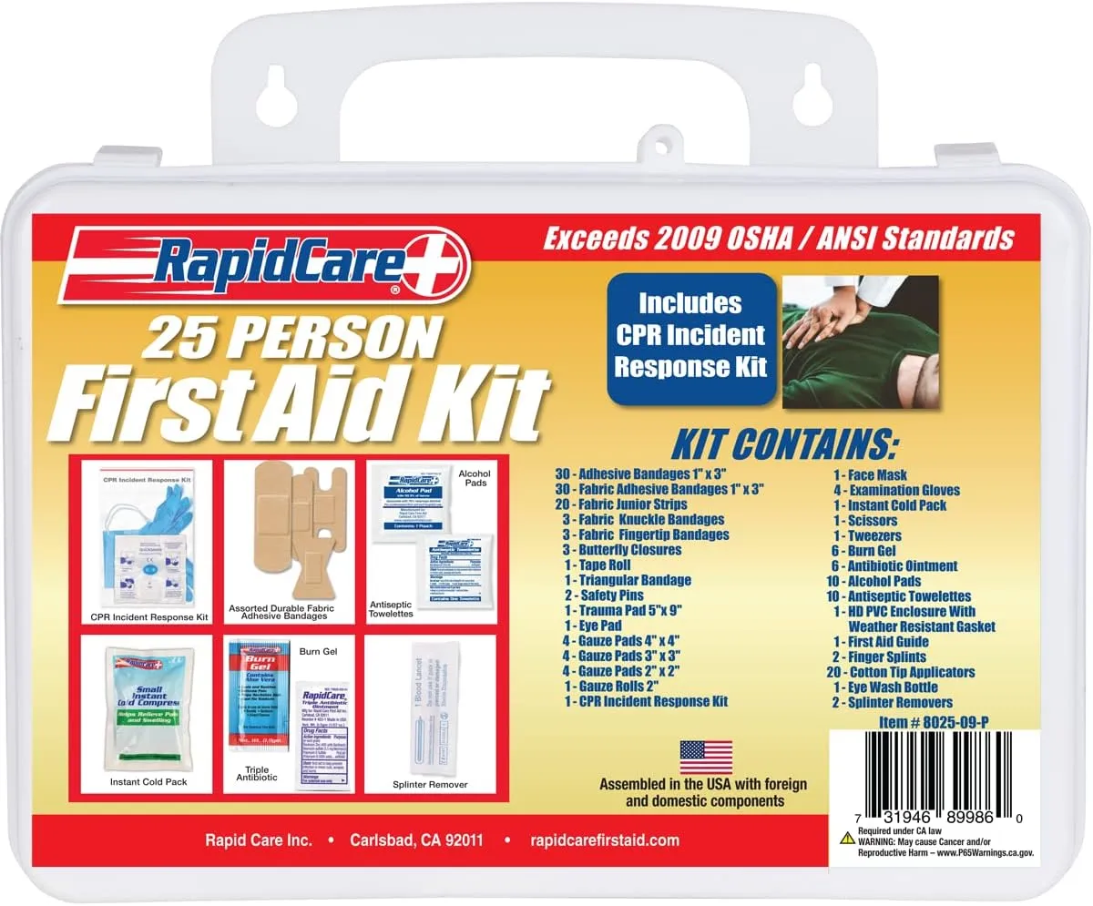 First Aid 8025-09-1P 25 Person OSHA / ANSI 2009 Compliant Poly First Aid Kit, 169 Pieces, Wall Mountable, White