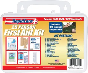First Aid 8025-09-1P 25 Person OSHA / ANSI 2009 Compliant Poly First Aid Kit, 169 Pieces, Wall Mountable, White
