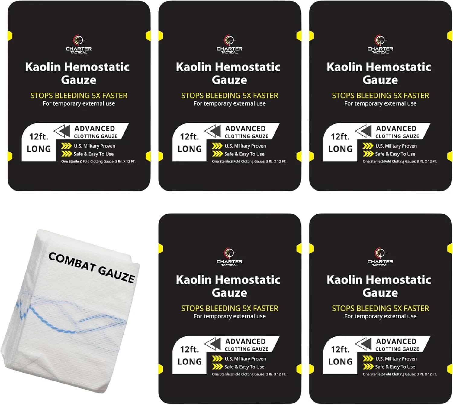First Aid Advanced Quick Clotting Combat - Flexible Hemostatic - Stop The Bleed kit Faster Wound Packing with Quick Clotting Medical - Survival Kit Supplies - 3" x 12.5' (CT-Gauze) (CT-Gauze-5)
