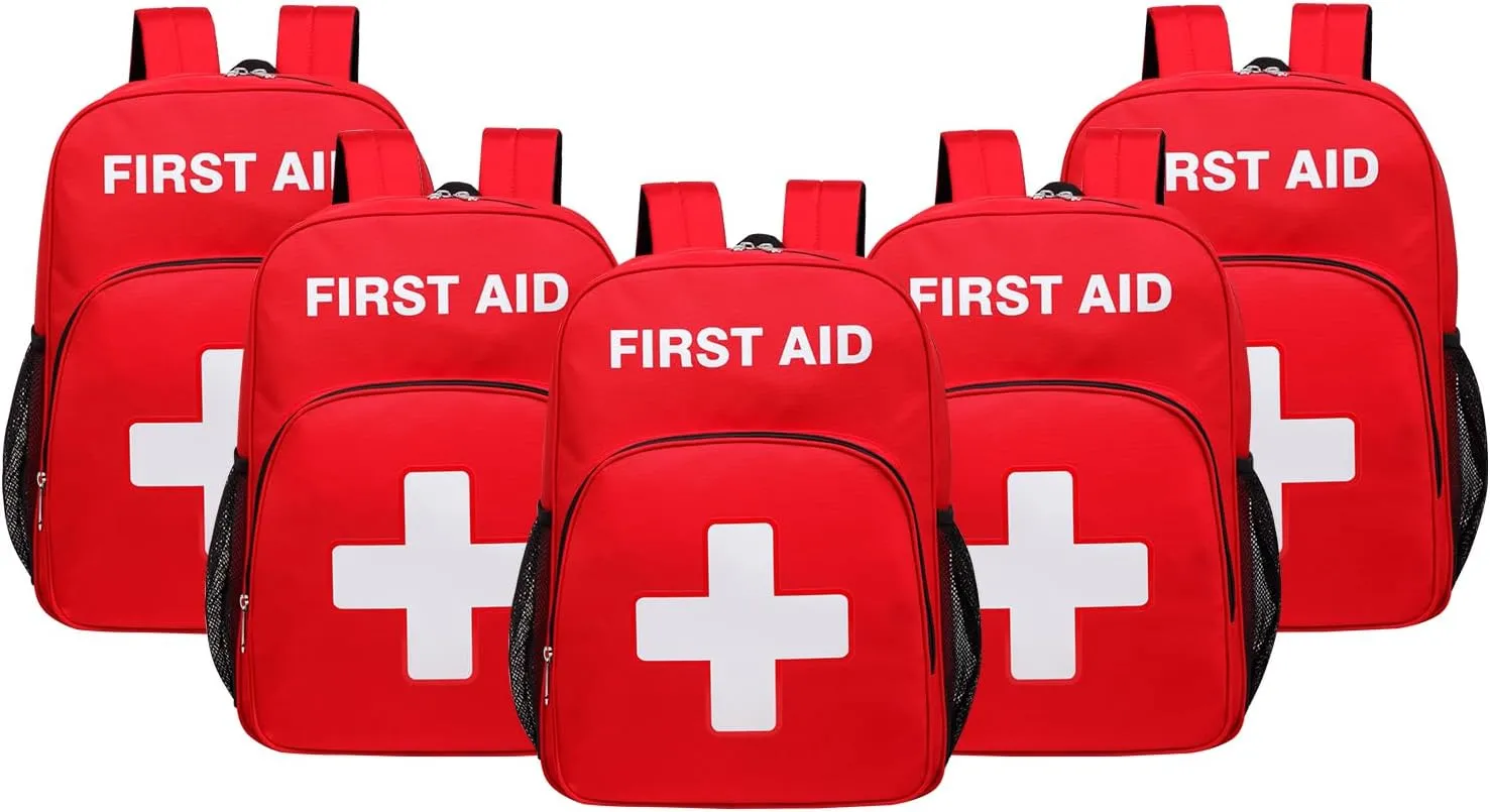 First Aid Backpack Emergency Medical Empty Waterproof Survival First Responder Trauma Bag Travel Home Outdoor Camping (red 5pc)