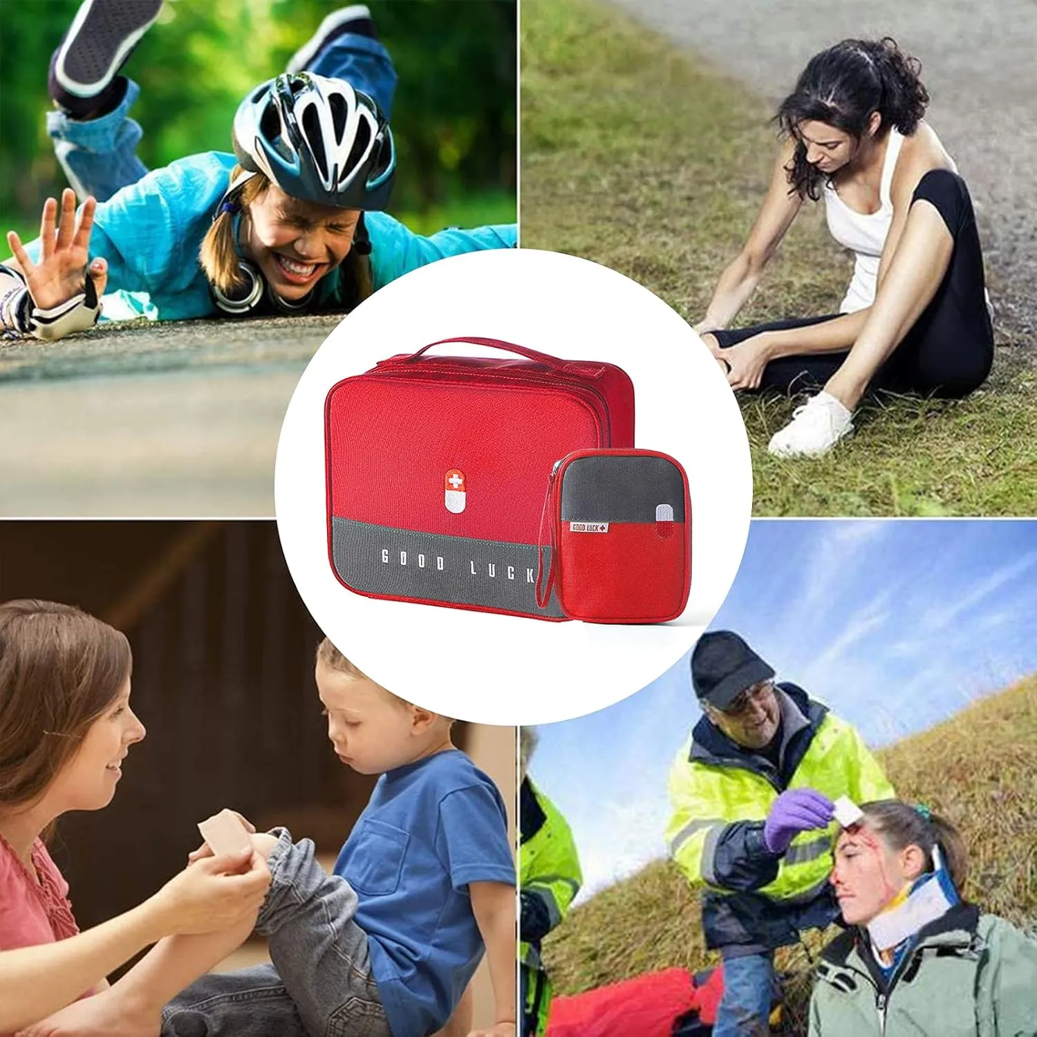 First Aid Bag Empty, Emergency Medic Trauma Bag, Medicine Bag For Traveling Home Hiking Camping Car Office (Large and Small, Red)