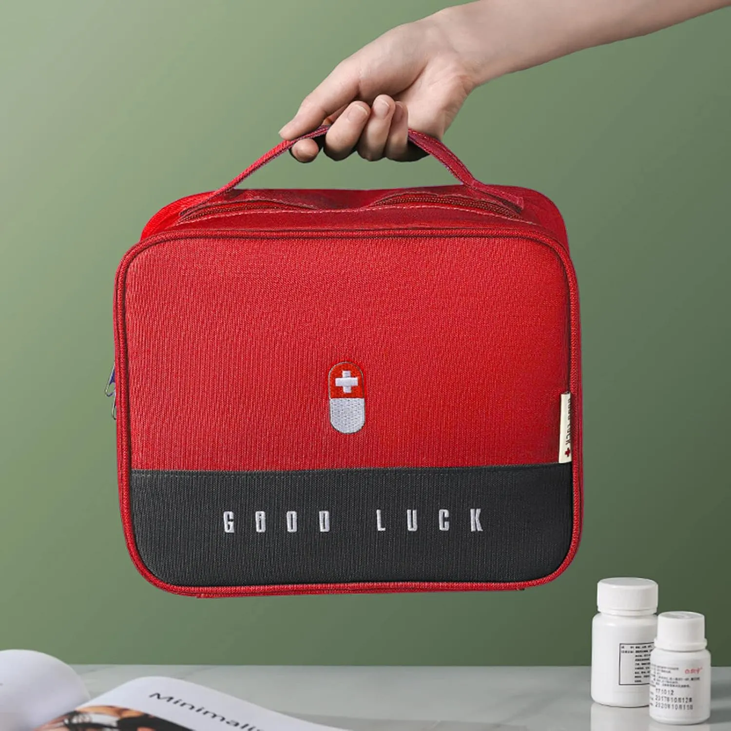 First Aid Bag Empty, Emergency Medic Trauma Bag, Medicine Bag For Traveling Home Hiking Camping Car Office (Large and Small, Red)
