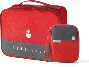First Aid Bag Empty, Emergency Medic Trauma Bag, Medicine Bag For Traveling Home Hiking Camping Car Office (Large and Small, Red)