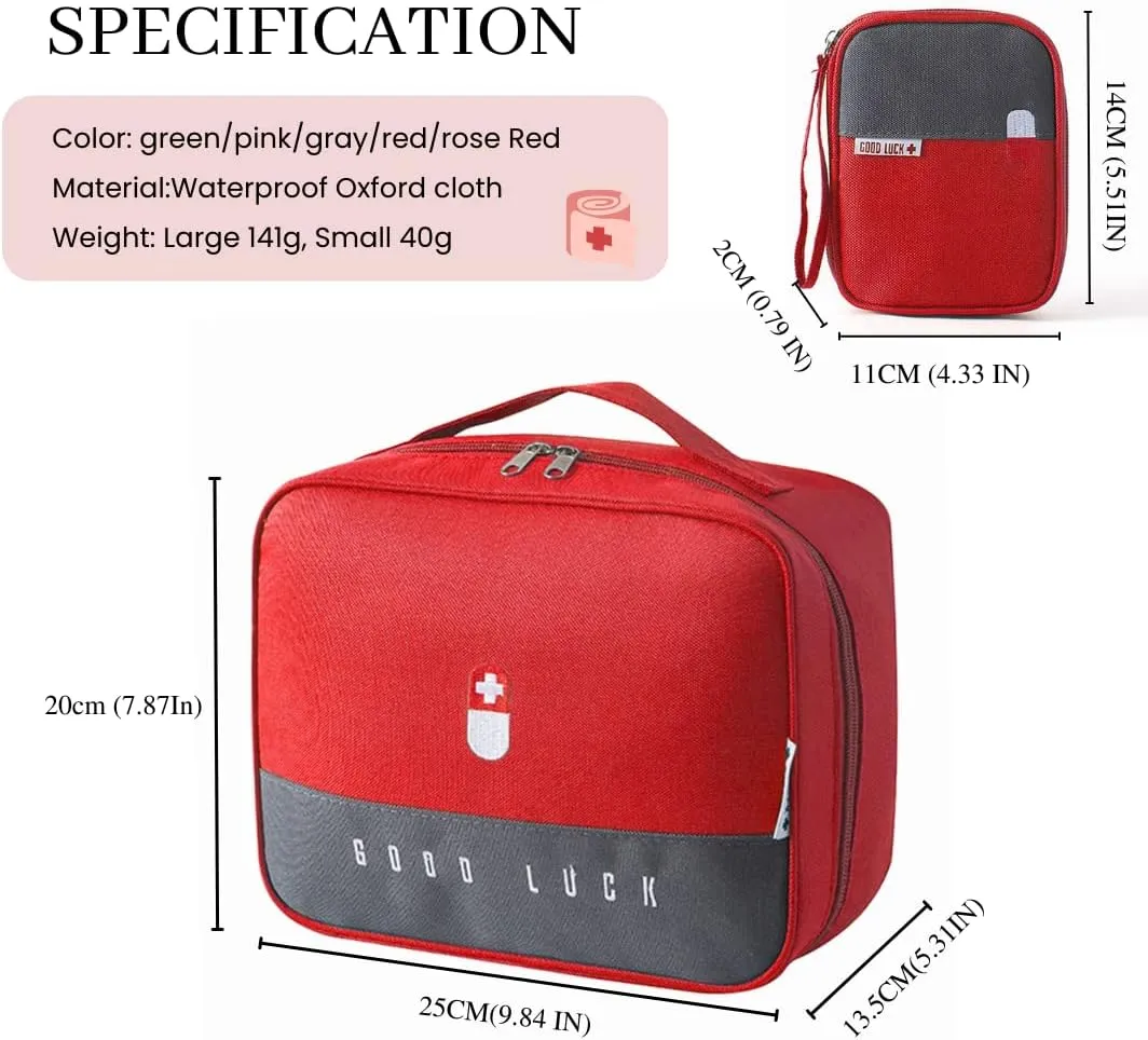 First Aid Bag Empty, Emergency Medic Trauma Bag, Medicine Bag For Traveling Home Hiking Camping Car Office (Large and Small, Red)