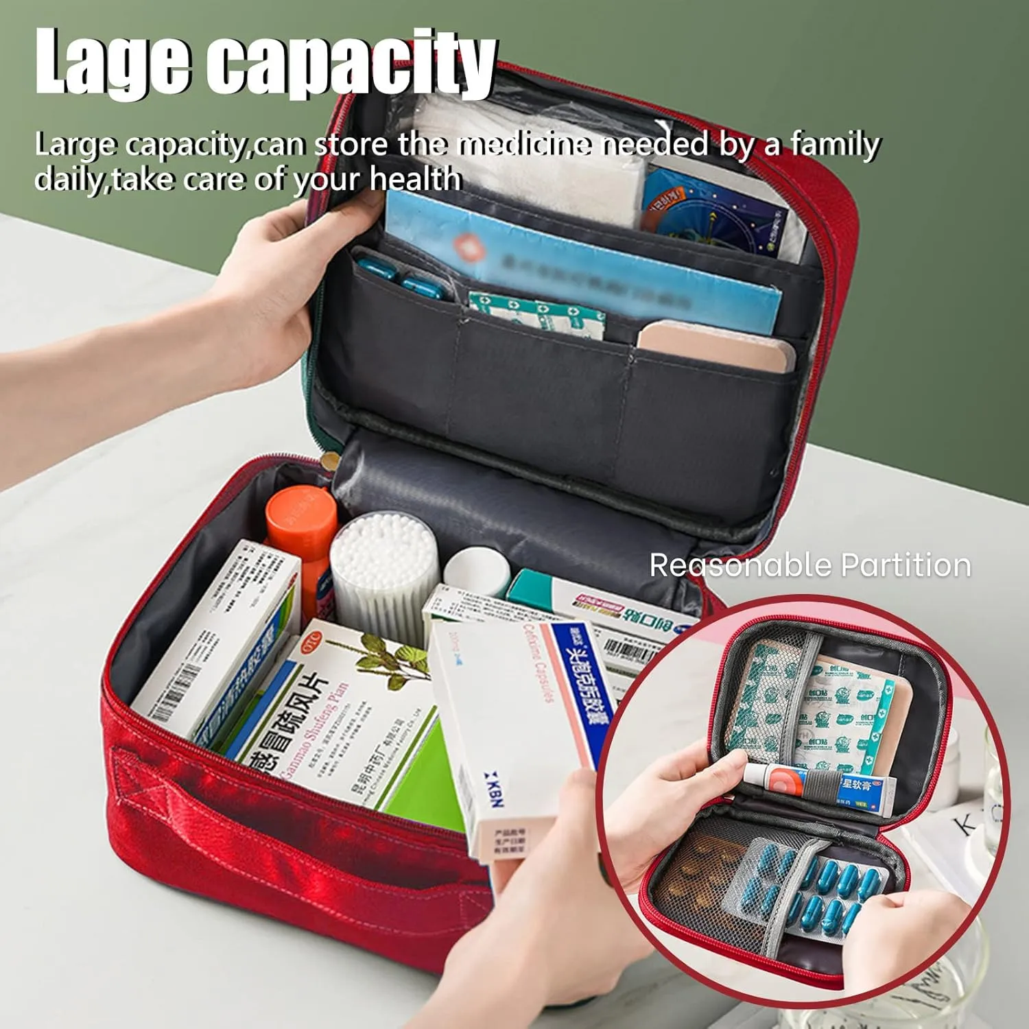 First Aid Bag Empty, Emergency Medic Trauma Bag, Medicine Bag For Traveling Home Hiking Camping Car Office (Large and Small, Red)
