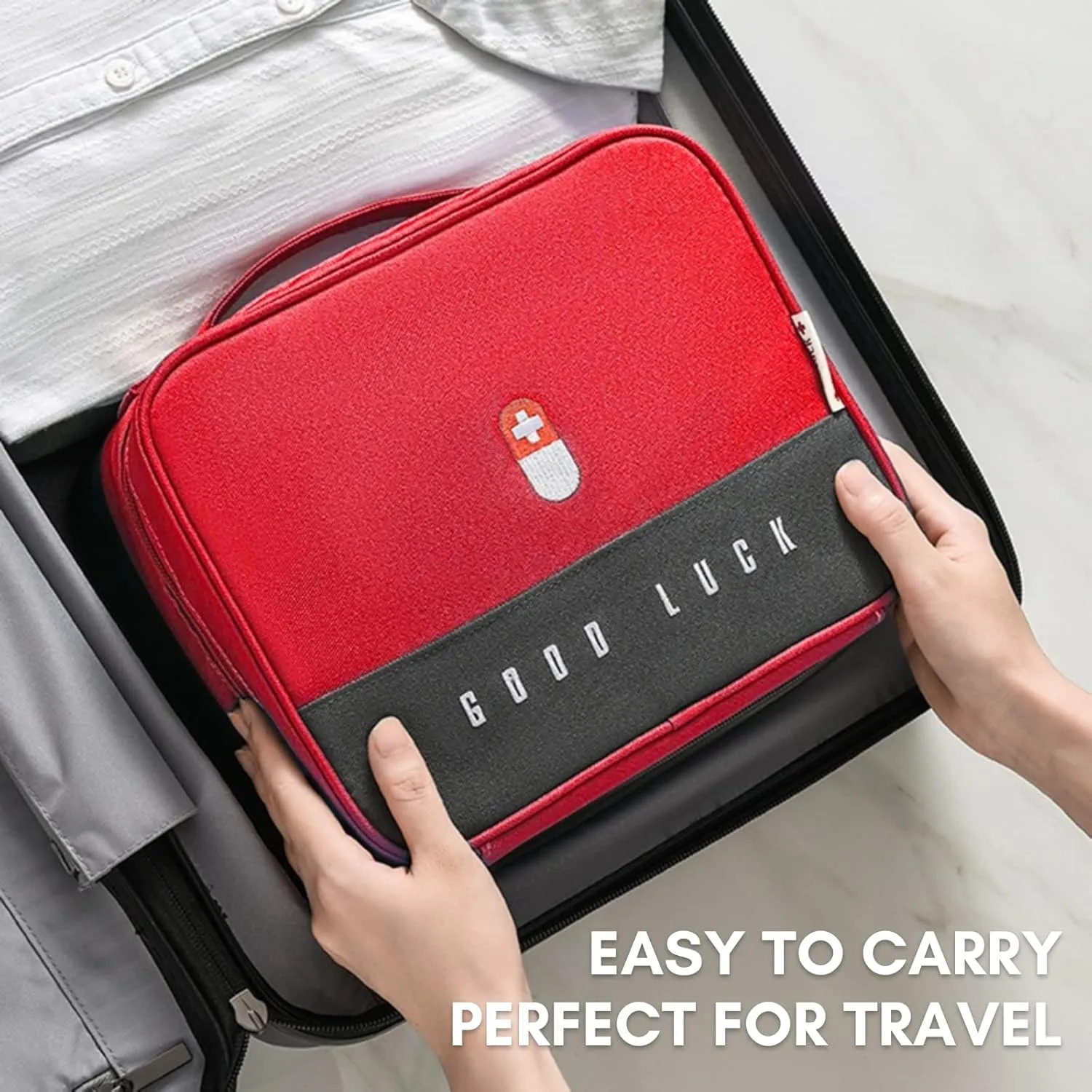 First Aid Bag Empty, Emergency Medic Trauma Bag, Medicine Bag For Traveling Home Hiking Camping Car Office (Large and Small, Red)
