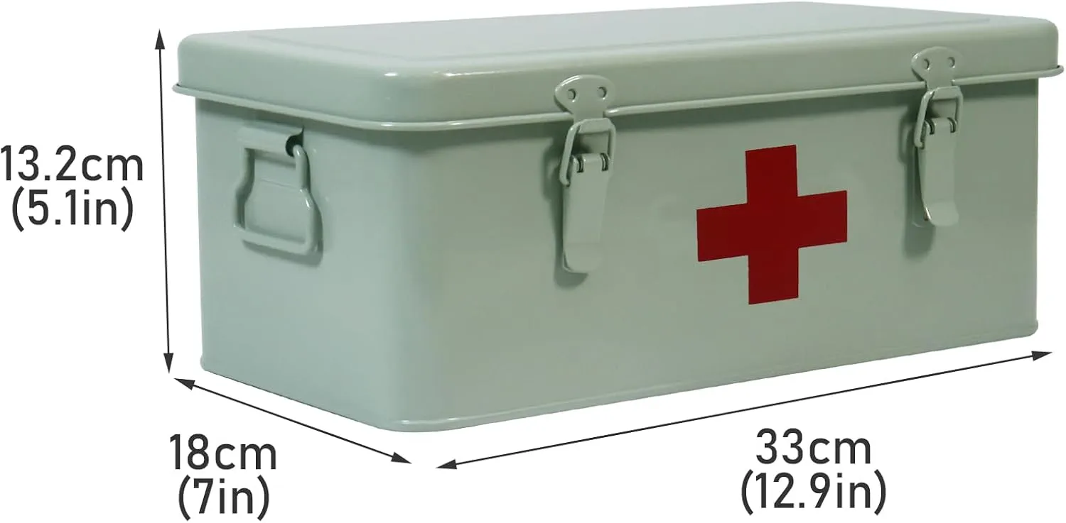 First Aid Box Empty, Metal Medicine Box with Safety Lock, Medical Storage Organizer, First Aid Kit Supplies Organizer for Emergency Set (Green)