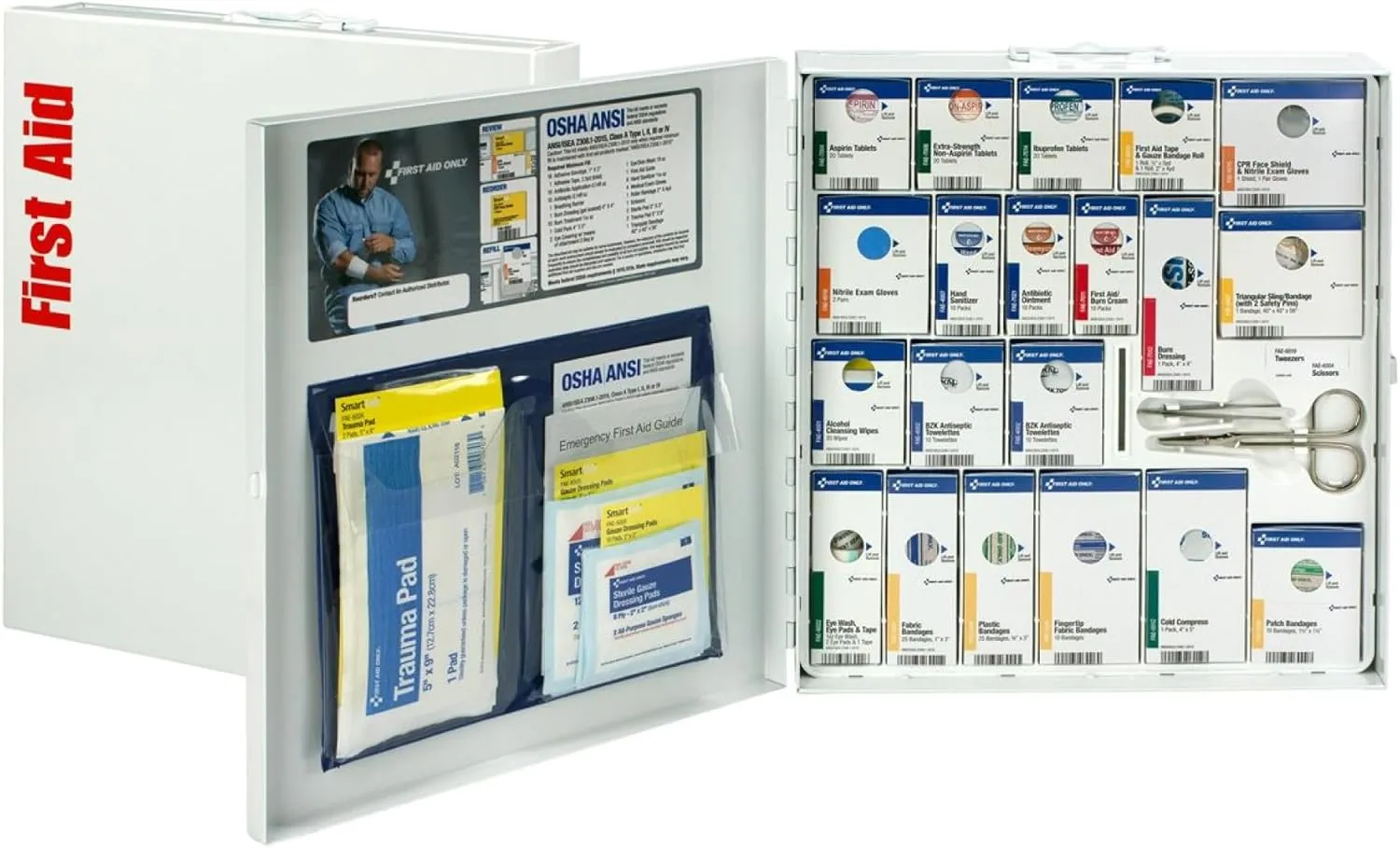 First Aid Only 746000 SmartCompliance 50-Person ANSI A  and OSHA Compliant First Aid Kit for Business, Large Metal First Aid Cabinet with Medications, 241 Pieces