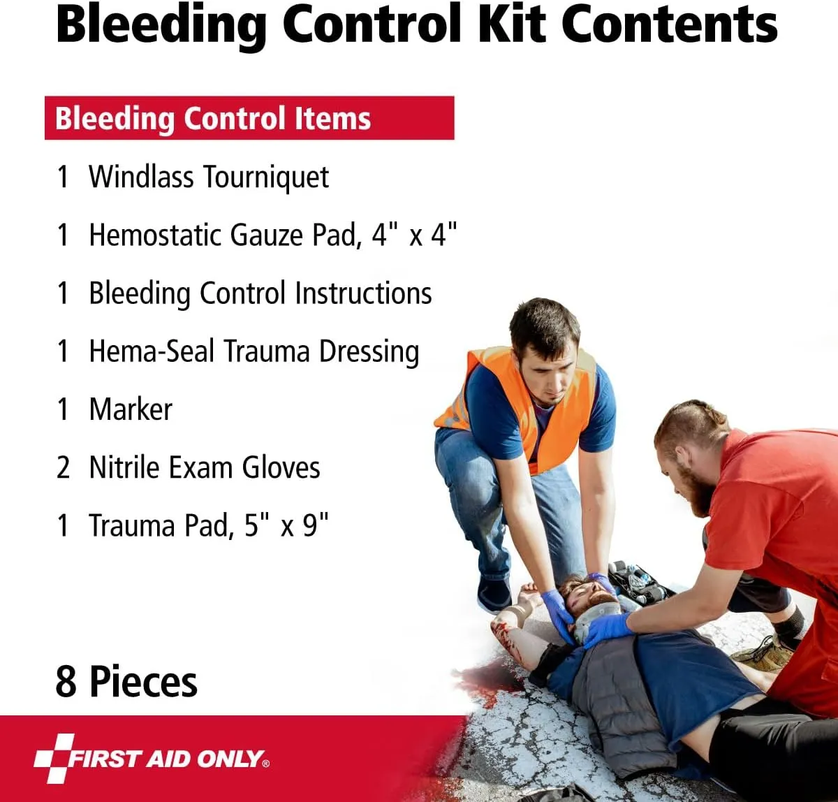 First Aid Only 91134 Critical Essentials Bleeding Control Kit for Limb & Torso Wounds, 8 Pieces