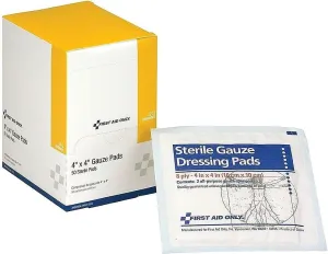 First Aid Only J213: 4"X4" Sterile Gauze Pads, 50/Box