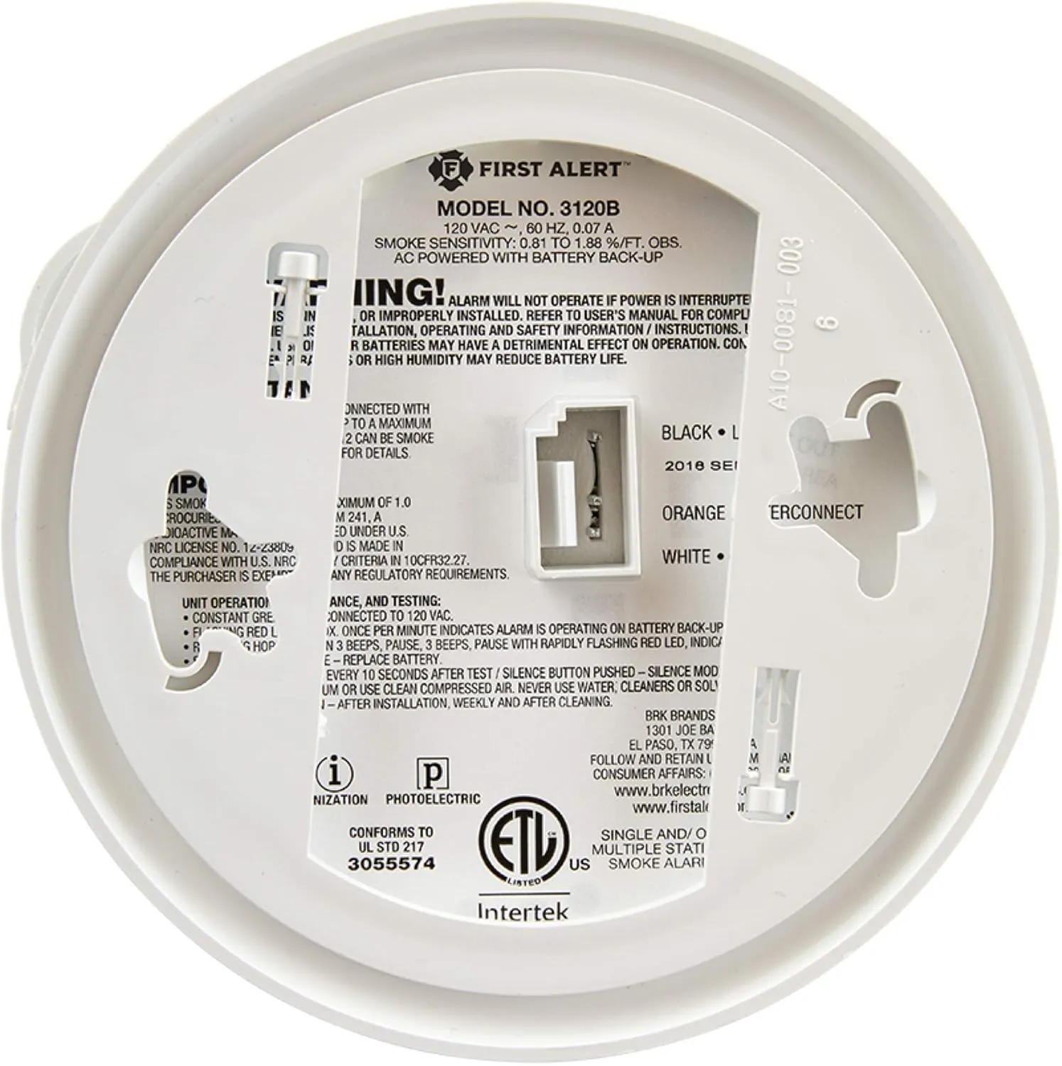First Alert BRK 3120B Hardwired Photoelectric and Ionization Smoke Alarm with Battery Backup, Dual Sensing Smoke Alarm, 1-Pack