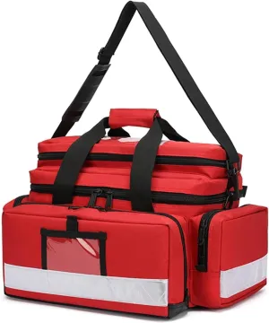 First Responder Trauma Backpack – Lightweight Emergency Kit Bag for Nurses, Health Care, Home Visits, Travel, and Emergency Events, with Shoulder Strap (Empty, Red)