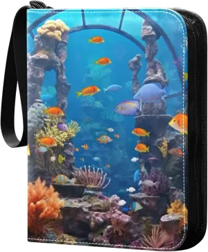 Fishes Reef Card Binder, 400 Pockets Card Holder with 50 Sleeves, Sturdy Card Holder Folders for Game Cards & Sports Cards
