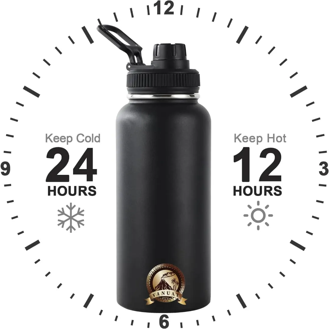 FLASK VANUAT Sports Stainless Steel Wide Mouth Water Bottle Double-Wall Vacuum Insulation Keeps Liquids Hot or Cold with Insulated Thermos Tumbler Mug Cup Sweat Design COLLECTIONS (FLASK S16 | 32OZ)
