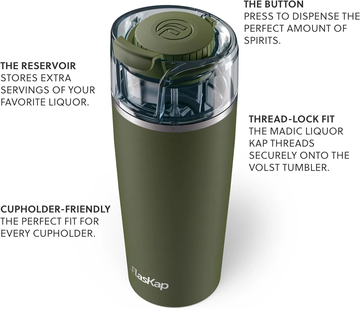 Flaskap Madic System: 6oz/9oz Dispenser Kap and 22oz/30oz Insulated Tumbler, Accessories, Leak Proof Lid, Tumbler Attachment, Stainless Steel Water Bottle