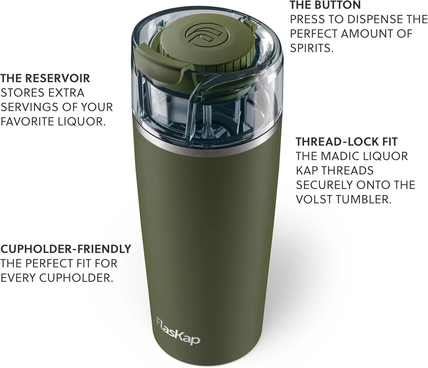 Flaskap Madic System: 6oz/9oz Dispenser Kap and 22oz/30oz Insulated Tumbler, Accessories, Leak Proof Lid, Tumbler Attachment, Stainless Steel Water Bottle