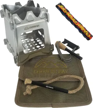 Flatpack Stove/Firestarter Package - Includes Twig Stove, Ferro Rod and FireWick Tinder - Complete Lightweight Backpacking Stove Kit (Titanium)