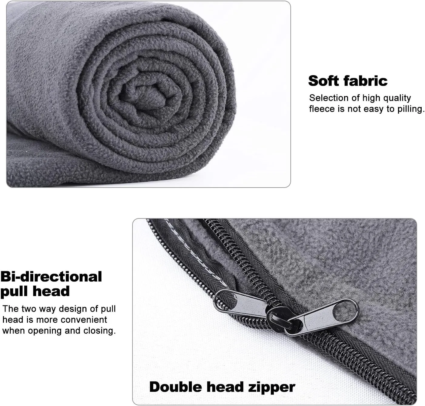 Fleece Sleeping Bag Liner Travel Sheet Camping Sleep Sack Ultralight Zippered Storage Bag Full Sized Zipper Backpacking Blanket for Traveling, Camping, Hiking, Outdoor Activities