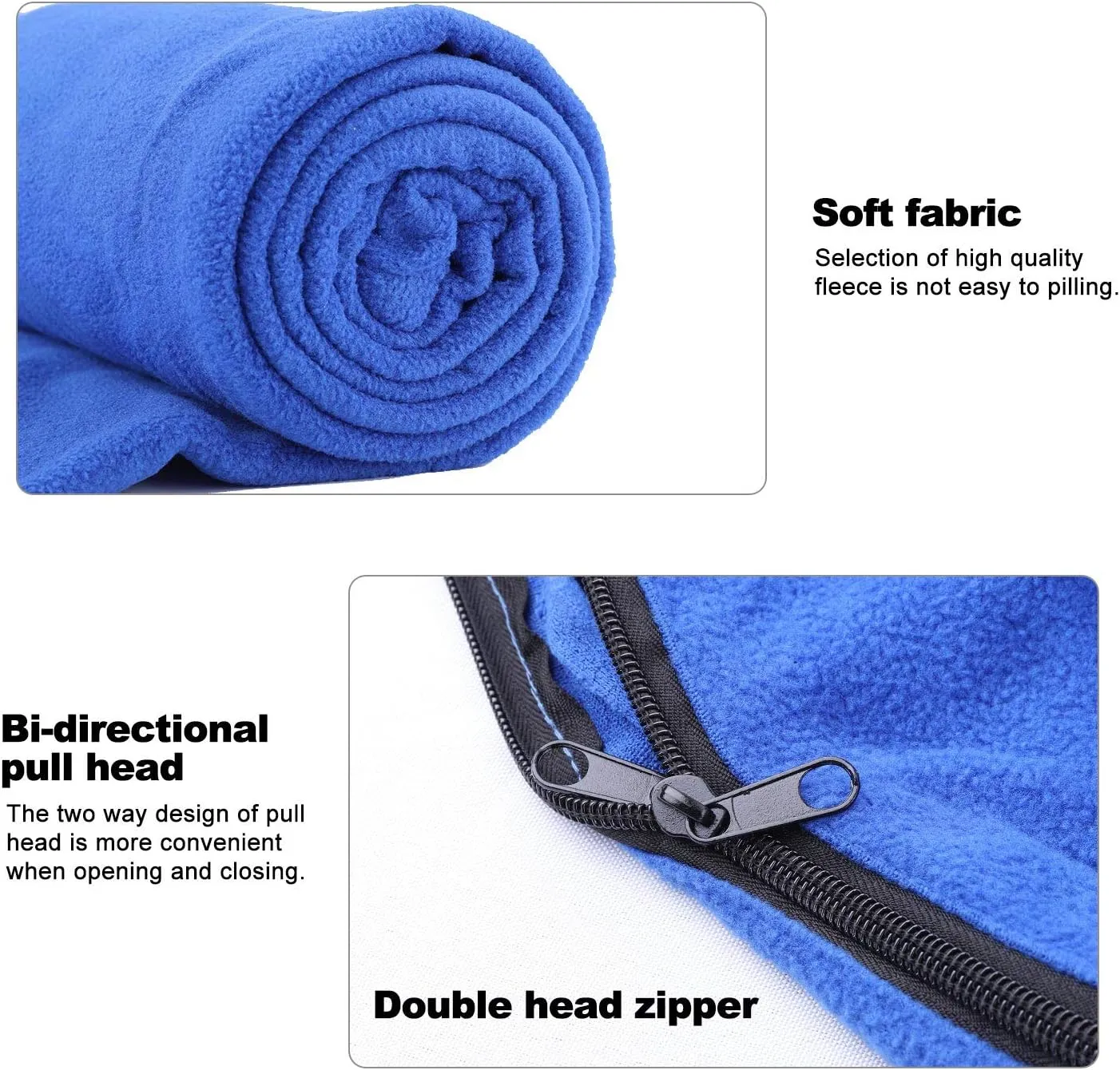 Fleece Sleeping Bag Liner Travel Sheet Camping Sleep Sack Ultralight Zippered Storage Full Sized Zipper Backpacking Blanket for Traveling, Camping, Hiking, Outdoor Activities