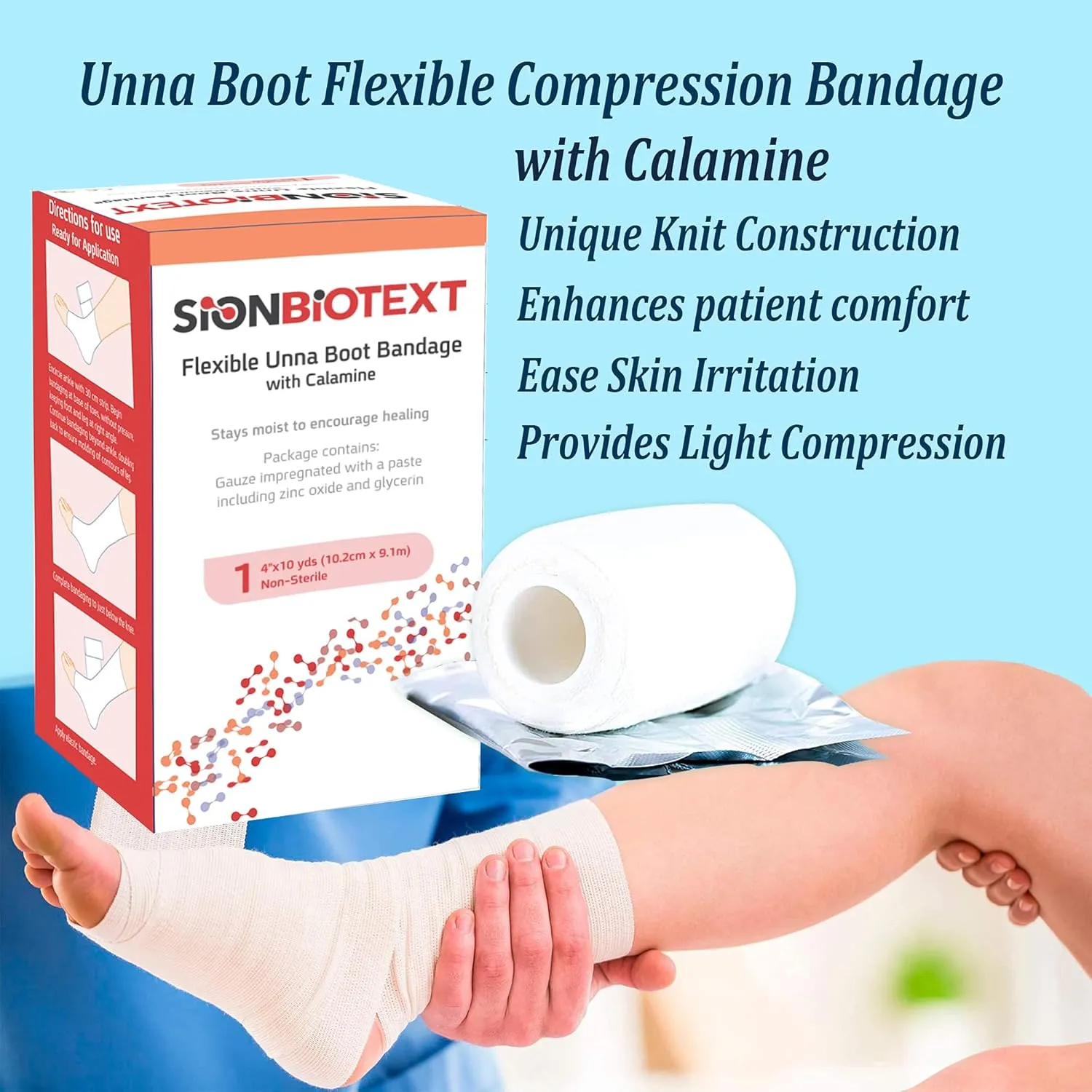 Flexible Unna Boot Fabric Bandages with Zinc and Calamine, First Aid Kit Emergency Supplies, Ankle Brace Compression Bandage Wrap, Wound Care Supplies, 4 Inches X 30 Feet