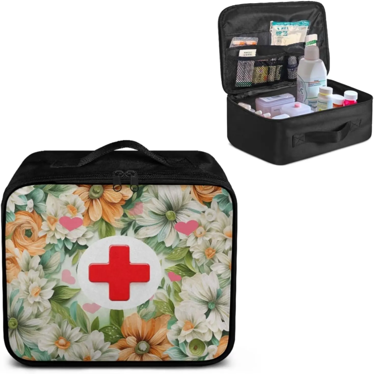 Floral Green Leaf Print First Aid Kit Bag Empty Medical Kit Medicine Organizer Trauma First Aid Bag Medkit Travel,Sports Hiking,Camping,Hunting Essentials Gear Emergency Survival (Bag Only)