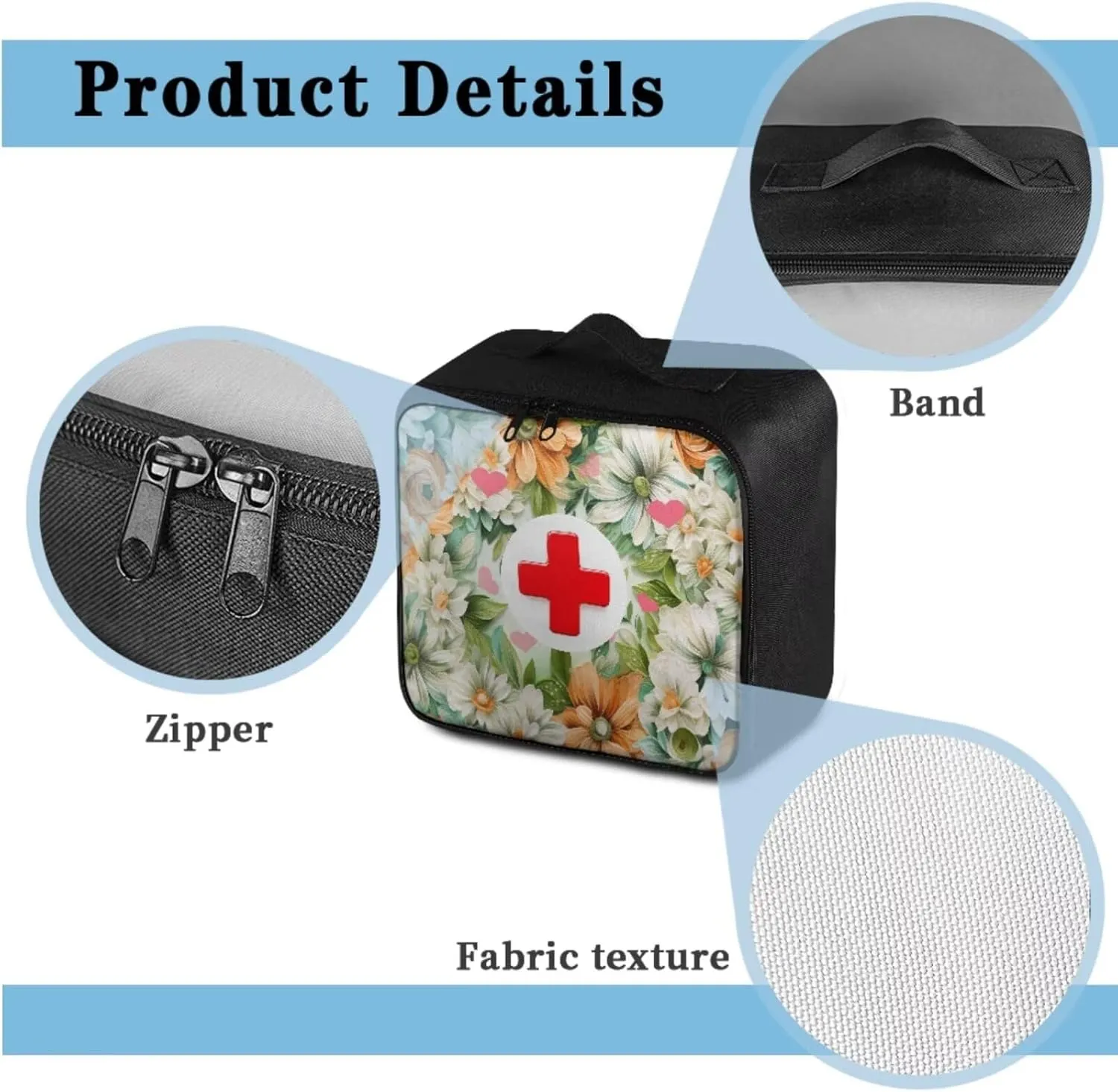 Floral Green Leaf Print First Aid Kit Bag Empty Medical Kit Medicine Organizer Trauma First Aid Bag Medkit Travel,Sports Hiking,Camping,Hunting Essentials Gear Emergency Survival (Bag Only)