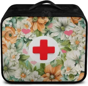 Floral Green Leaf Print First Aid Kit Bag Empty Medical Kit Medicine Organizer Trauma First Aid Bag Medkit Travel,Sports Hiking,Camping,Hunting Essentials Gear Emergency Survival (Bag Only)