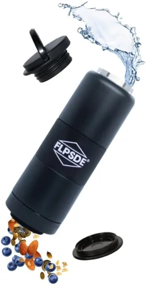 FLPSDE Dual Chamber Water Bottle with Integrated Storage Compartment for Snacks and More - Stainless Steel, Vacuum Insulated - 2 in 1 Container for Travel, School, Hiking, Sports, Work, Office, Gift