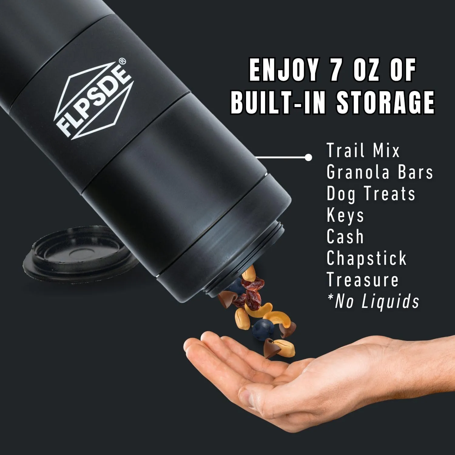 FLPSDE Dual Chamber Water Bottle with Integrated Storage Compartment for Snacks and More - Stainless Steel, Vacuum Insulated - 2 in 1 Container for Travel, School, Hiking, Sports, Work, Office, Gift