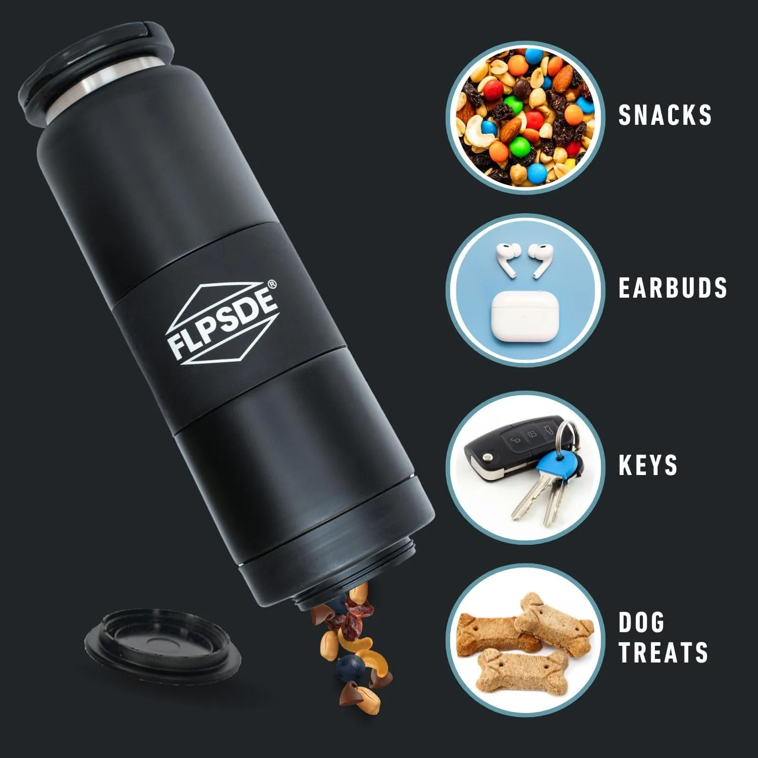 FLPSDE Dual Chamber Water Bottle with Integrated Storage Compartment for Snacks and More - Stainless Steel, Vacuum Insulated - 2 in 1 Container for Travel, School, Hiking, Sports, Work, Office, Gift