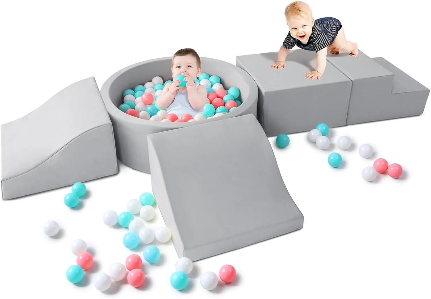 Foam Climbing Blocks for Toddler: with 4-Piece PU Leather Climbing Toys and a Ball Pit - Foam Ball Pit for Toddlers - Climbing Toys Indoor for Kids Crawling