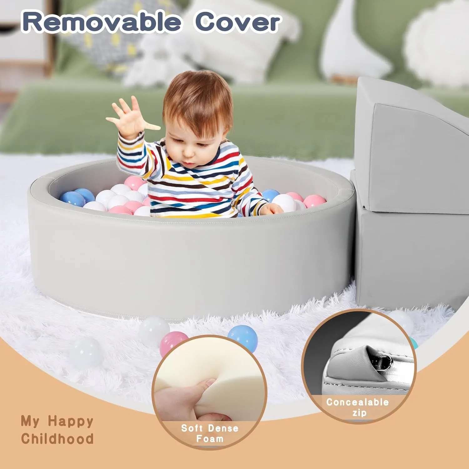 Foam Climbing Blocks for Toddler: with 4-Piece PU Leather Climbing Toys and a Ball Pit - Foam Ball Pit for Toddlers - Climbing Toys Indoor for Kids Crawling