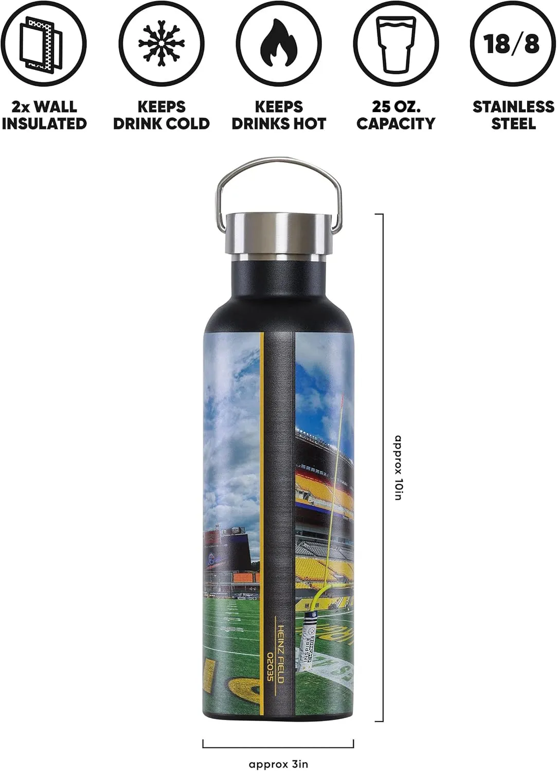 foco NFL unisex-adult NFL Team Logo 25oz Insulated Stainless Steel Travel Home Field Hydration Bottle