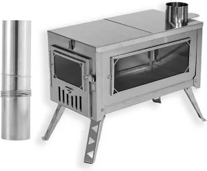 Foldable Camping Stove for Hot Tents, 304 Stainless Steel Wood Burning Stove with Chimney Pipes for Tents, Shelter