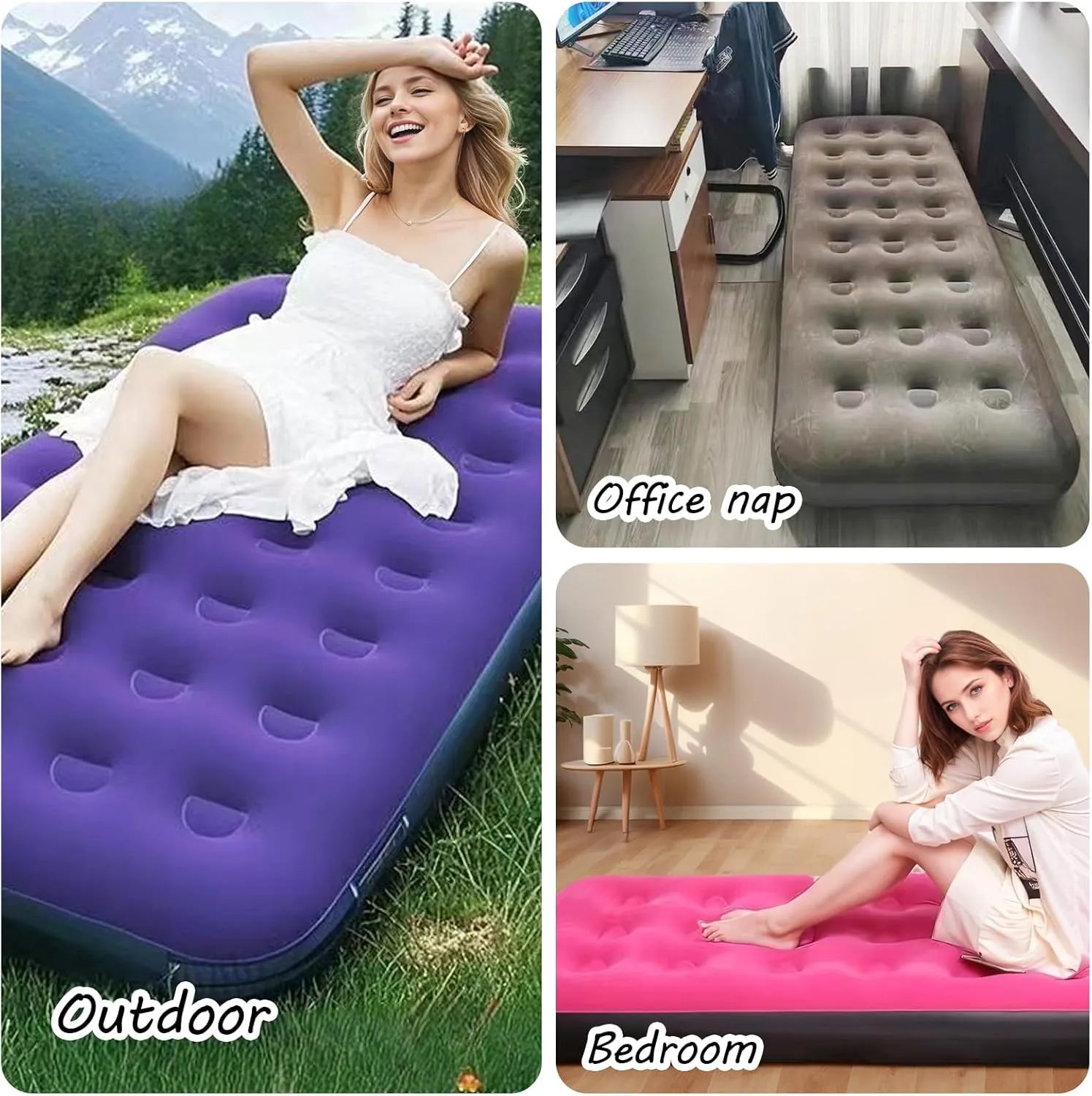 Foldable Inflatable air Mattress, Suitable for Indoor and Outdoor air Mattress, Thickened Waterproof, can be Used for Camping Tents (excluding Inflation Tools (Pink, Single)