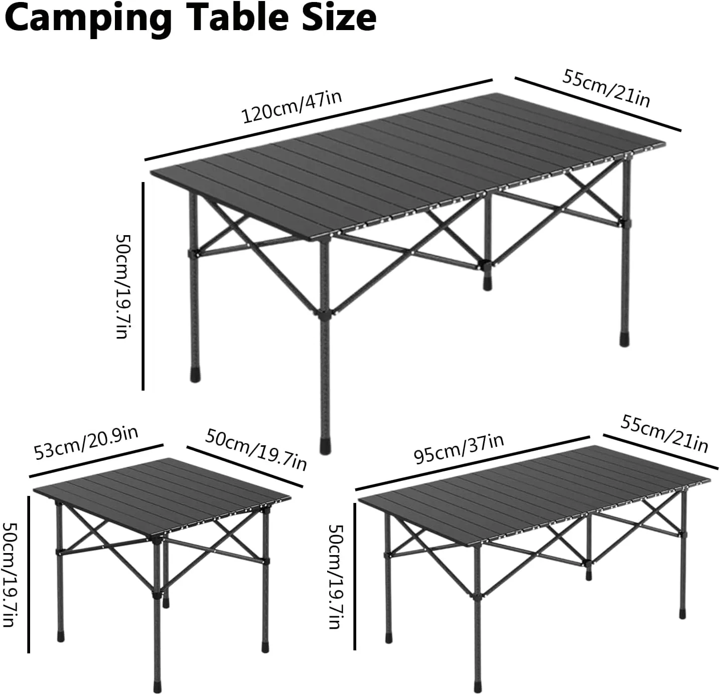 Folding Camping Table, Portable Picnic Table with Carry Bag, Lightweight Aluminum Roll-Up Design for Camping, Backpacking, Beach, BBQ, and Outdoor Parties Wood Color 95×55×50cm/37×21×19.7in